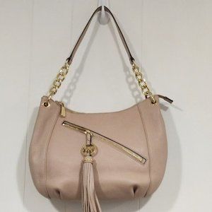 Michael Kors Pink Pebbled Leather Tassel Charm Shoulder Bag Purse